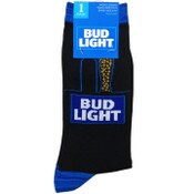 Wholesale - 1pr BUD LIGHT BLK MEN CREW SOCKS SIZE 10-13 C/P 60, UPC: 194382048252